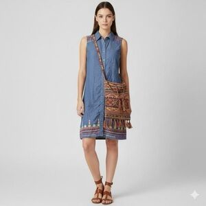 Charlie Paige Cottagecore Dress Denim Embroidered Sleeveless Boho Chic Retro Y2K